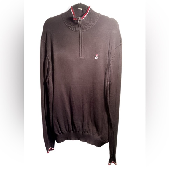 Psycho Bunny black long sleeve mock neck half zipper cotton ribbed sweater 2XL - Picture 2 of 5
